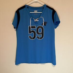 Carolina‎ Panthers NFL Luke Kuechly #59 Women's Large  Blue Glitter Jersey Laces